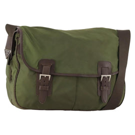 PRADA Shoulder Bag Nylon Silver Khaki Auth bs33524