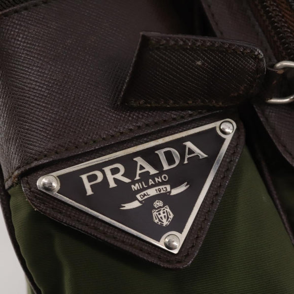PRADA Shoulder Bag Nylon Silver Khaki Auth bs33524