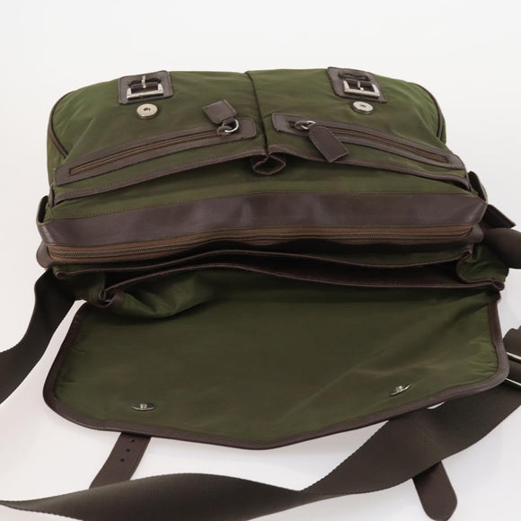 PRADA Shoulder Bag Nylon Silver Khaki Auth bs33524