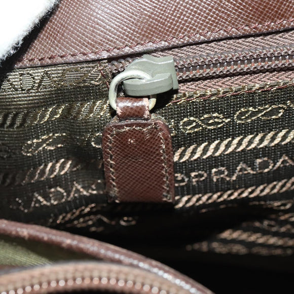 PRADA Shoulder Bag Nylon Silver Khaki Auth bs33524