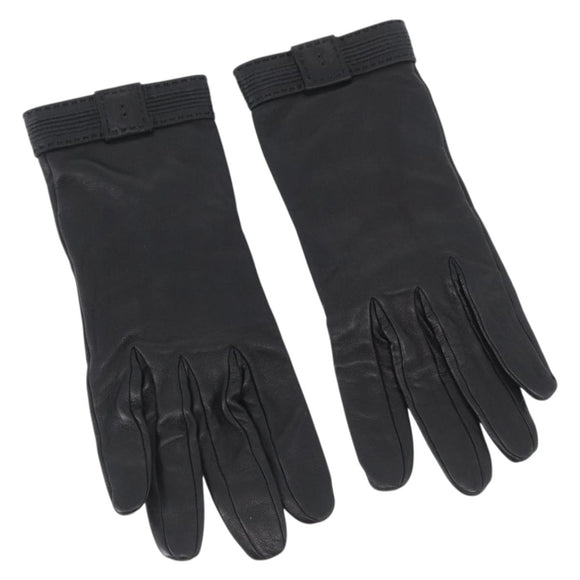 HERMES Gloves Leather Black Auth bs33528