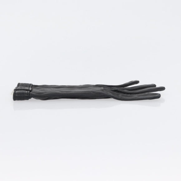 HERMES Gloves Leather Black Auth bs33528