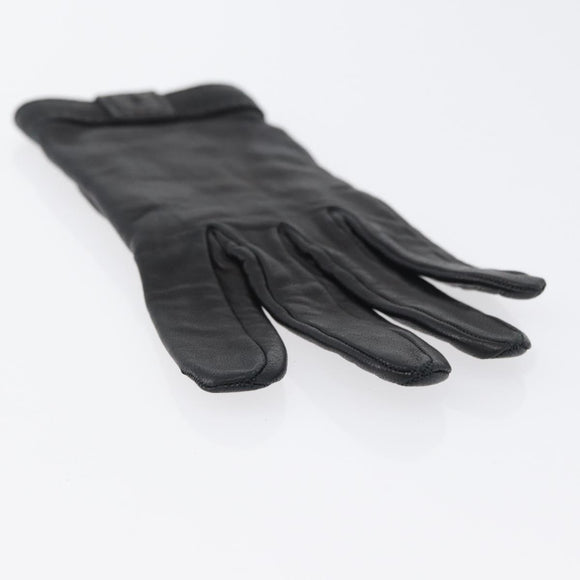 HERMES Gloves Leather Black Auth bs33528