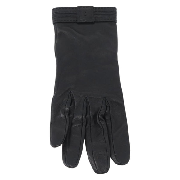 HERMES Gloves Leather Black Auth bs33528