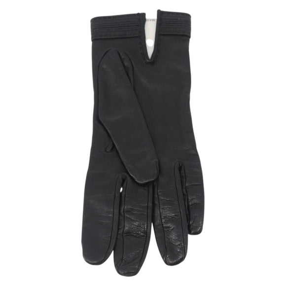 HERMES Gloves Leather Black Auth bs33528
