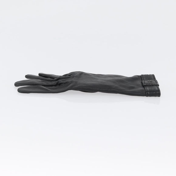 HERMES Gloves Leather Black Auth bs33528