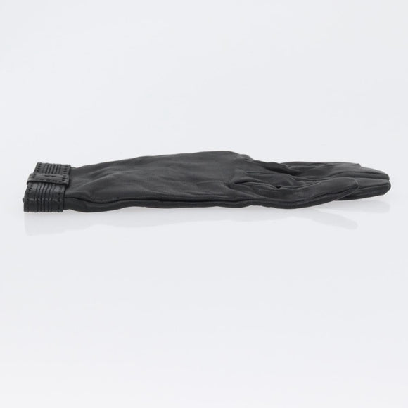HERMES Gloves Leather Black Auth bs33528