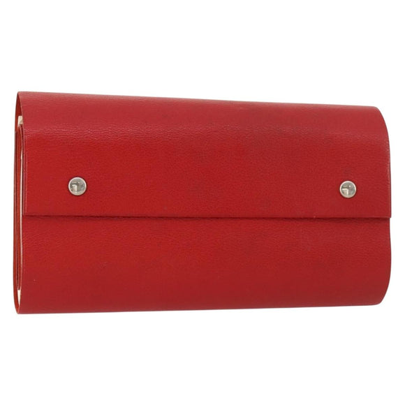 HERMES Day Planner Cover Leather Red Silver Auth bs33529