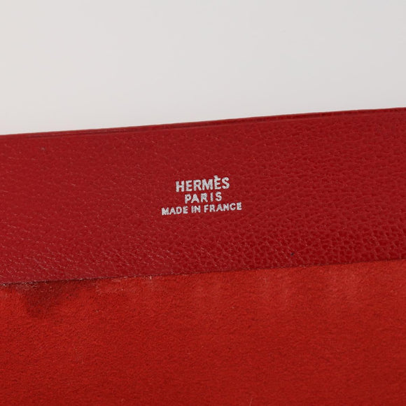 HERMES Day Planner Cover Leather Red Silver Auth bs33529