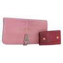 HERMES Wallet Leather 2 Set Red Pink Auth bs33530-1