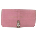 HERMES Wallet Leather 2 Set Red Pink Auth bs33530-2