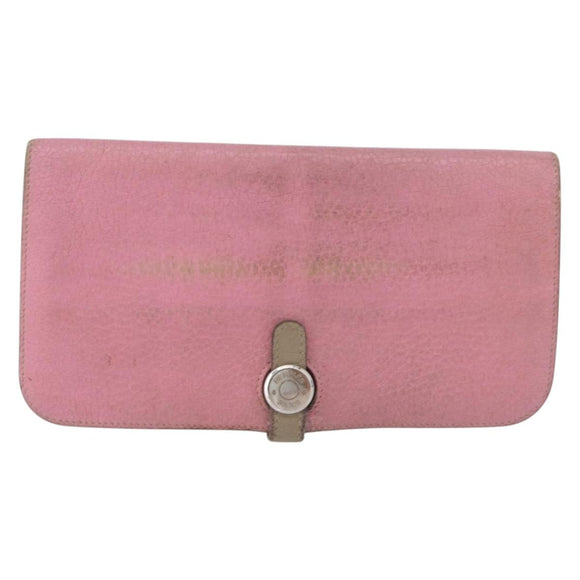 HERMES Wallet Leather 2 Set Red Pink Auth bs33530