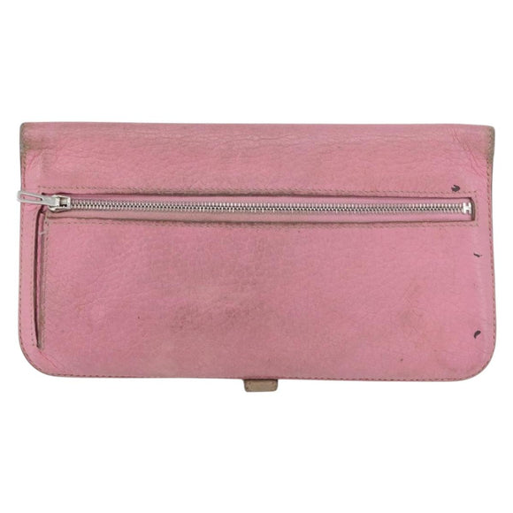 HERMES Wallet Leather 2 Set Red Pink Auth bs33530