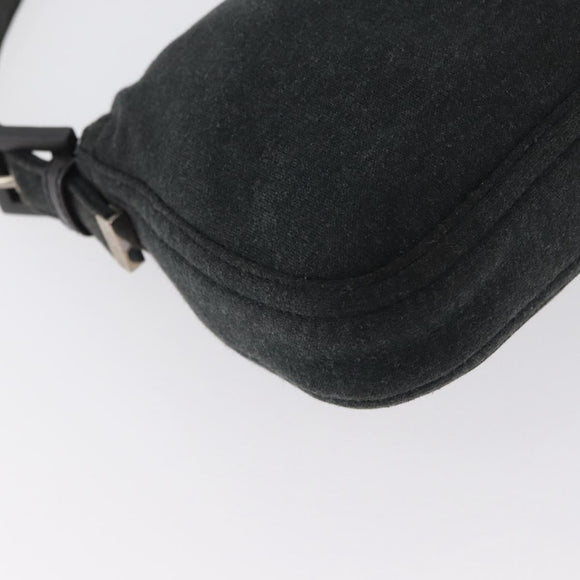 FENDI Mamma Baguette Hand Bag cotton Gray Silver Auth bs33536