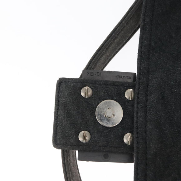 FENDI Mamma Baguette Hand Bag cotton Gray Silver Auth bs33536