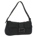 FENDI Mamma Baguette Hand Bag cotton Gray Silver Auth bs33536-1