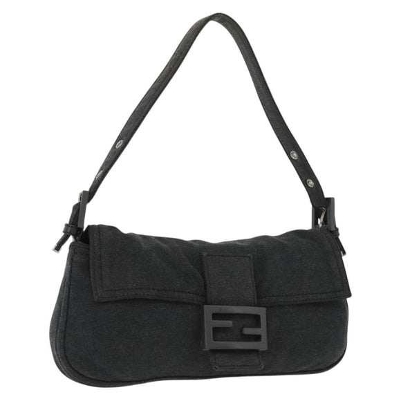 FENDI Mamma Baguette Hand Bag cotton Gray Silver Auth bs33536
