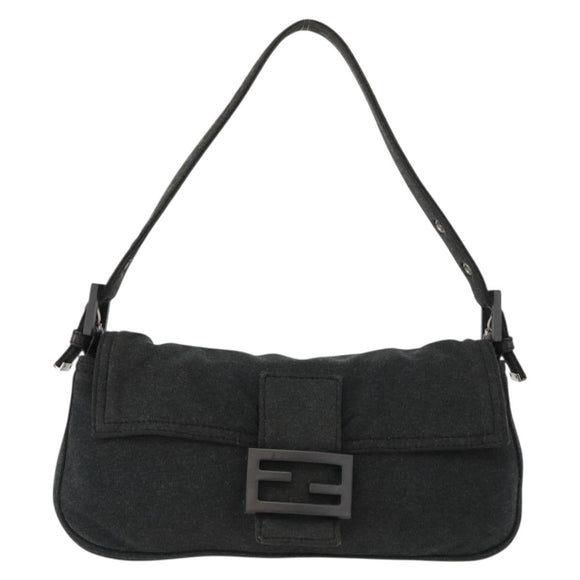 FENDI Mamma Baguette Hand Bag cotton Gray Silver Auth bs33536