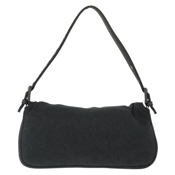 FENDI Mamma Baguette Hand Bag cotton Gray Silver Auth bs33536