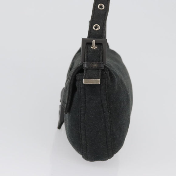 FENDI Mamma Baguette Hand Bag cotton Gray Silver Auth bs33536