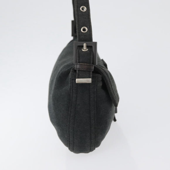 FENDI Mamma Baguette Hand Bag cotton Gray Silver Auth bs33536