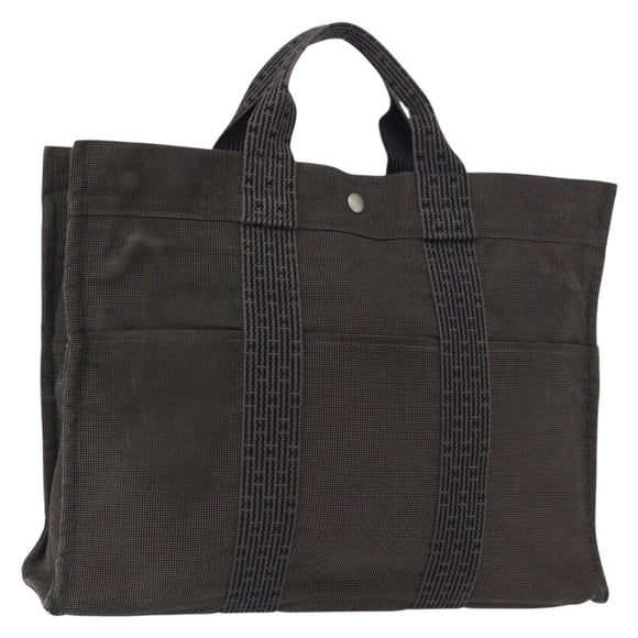 HERMES Her Line Tote MM Hand Bag Canvas Gray Silver Auth bs33537