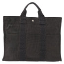 HERMES Her Line Tote MM Hand Bag Canvas Gray Silver Auth bs33537-13