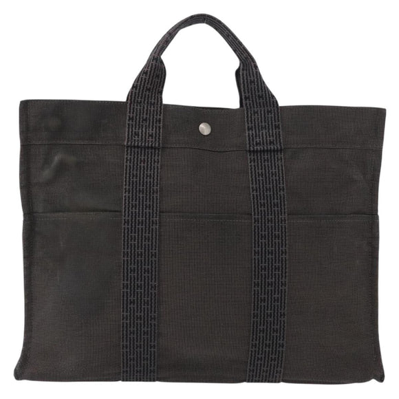 HERMES Her Line Tote MM Hand Bag Canvas Gray Silver Auth bs33537