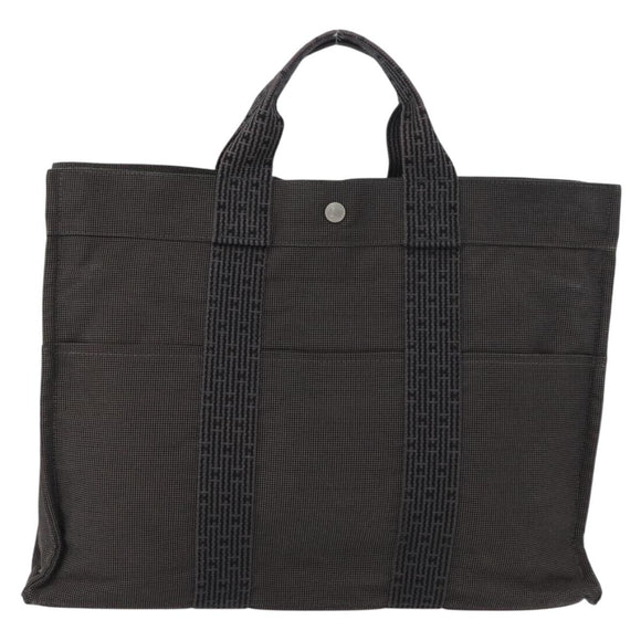 HERMES Her Line Tote MM Hand Bag Canvas Gray Silver Auth bs33537
