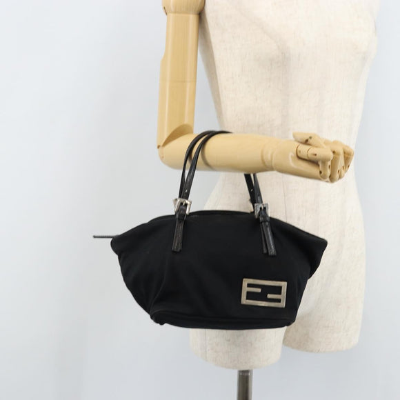 FENDI Hand Bag Nylon Black Silver Auth bs33538