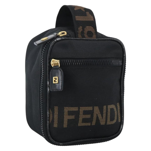 FENDI Hand Bag Canvas Black Gold Auth bs33540