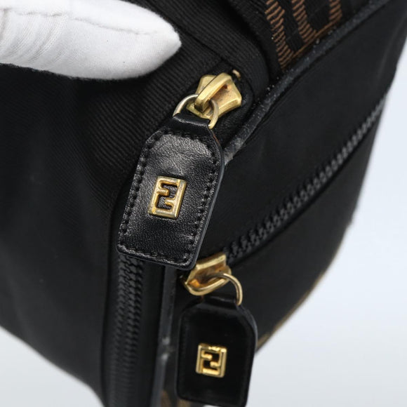 FENDI Hand Bag Canvas Black Gold Auth bs33540