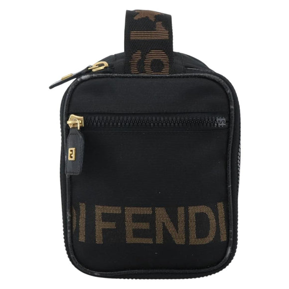 FENDI Hand Bag Canvas Black Gold Auth bs33540