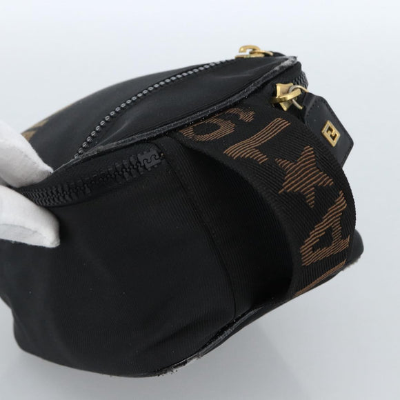 FENDI Hand Bag Canvas Black Gold Auth bs33540