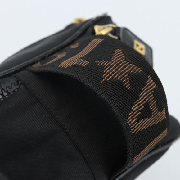 FENDI Hand Bag Canvas Black Gold Auth bs33540