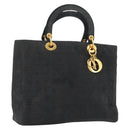 Christian Dior Canage Hand Bag Nylon Black Gold Auth bs33545-1