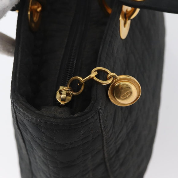 Christian Dior Canage Hand Bag Nylon Black Gold Auth bs33545