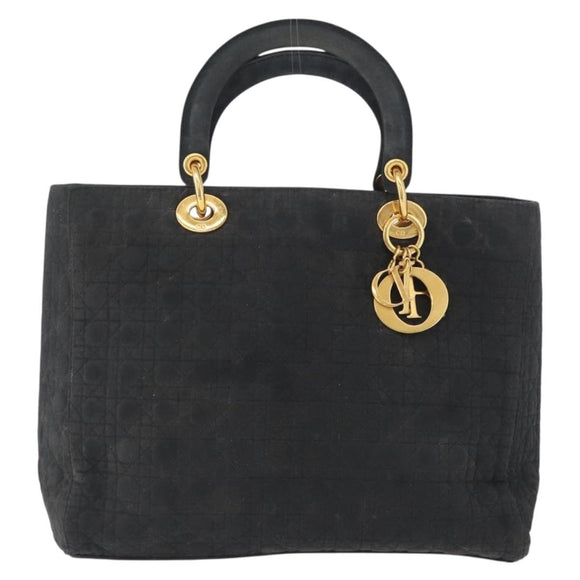 Christian Dior Canage Hand Bag Nylon Black Gold Auth bs33545