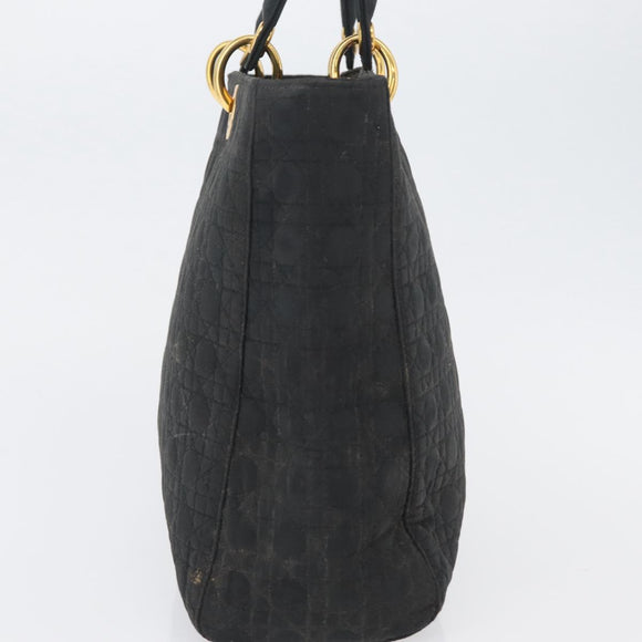 Christian Dior Canage Hand Bag Nylon Black Gold Auth bs33545