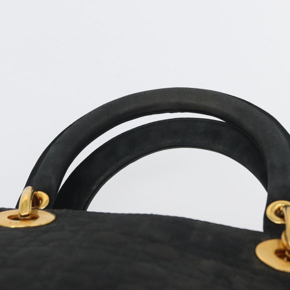 Christian Dior Canage Hand Bag Nylon Black Gold Auth bs33545
