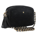 BALLY Chain Shoulder Bag Suede Black Gold Auth bs33547-1