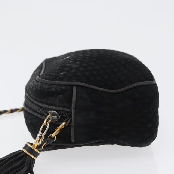 BALLY Chain Shoulder Bag Suede Black Gold Auth bs33547