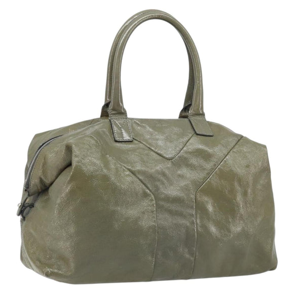 SAINT LAURENT Hand Bag Patent leather Khaki Silver 208314 Auth bs33552