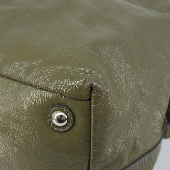 SAINT LAURENT Hand Bag Patent leather Khaki Silver 208314 Auth bs33552