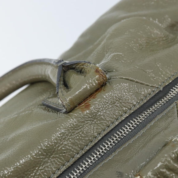 SAINT LAURENT Hand Bag Patent leather Khaki Silver 208314 Auth bs33552