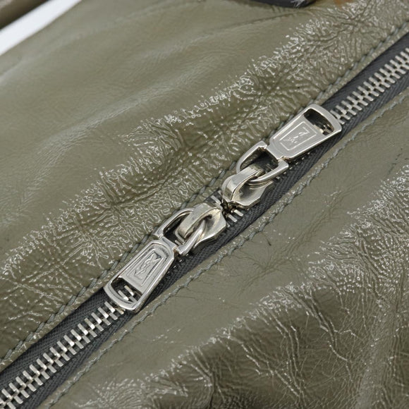 SAINT LAURENT Hand Bag Patent leather Khaki Silver 208314 Auth bs33552
