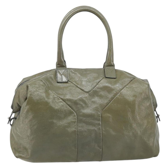 SAINT LAURENT Hand Bag Patent leather Khaki Silver 208314 Auth bs33552