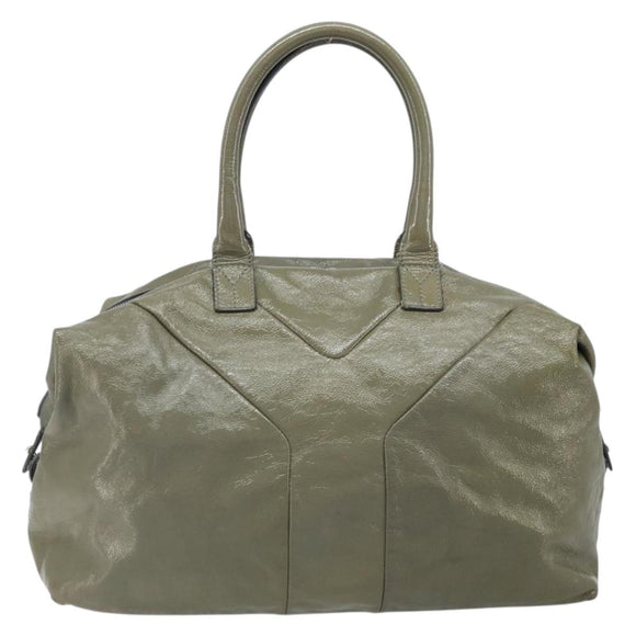 SAINT LAURENT Hand Bag Patent leather Khaki Silver 208314 Auth bs33552