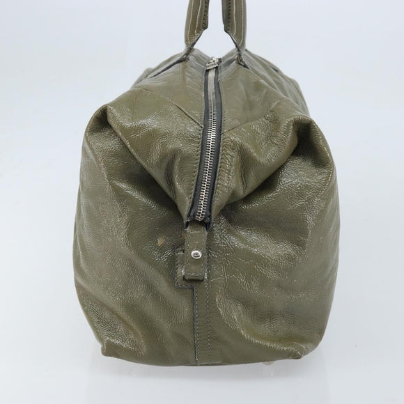 SAINT LAURENT Hand Bag Patent leather Khaki Silver 208314 Auth bs33552