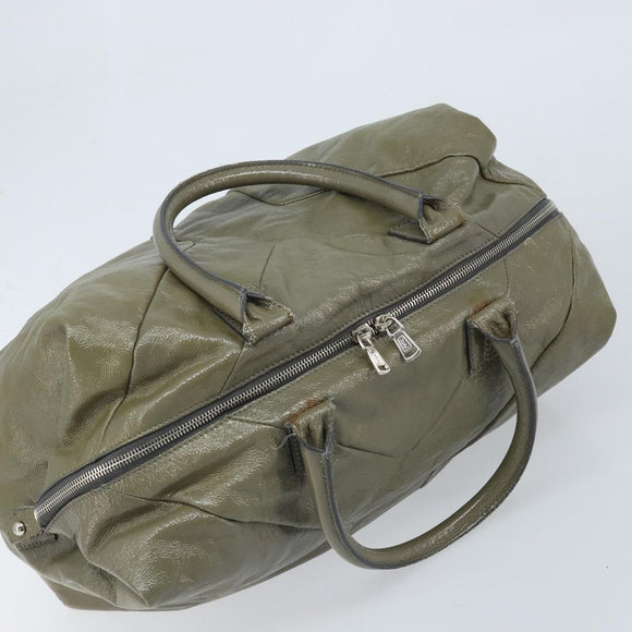 SAINT LAURENT Hand Bag Patent leather Khaki Silver 208314 Auth bs33552